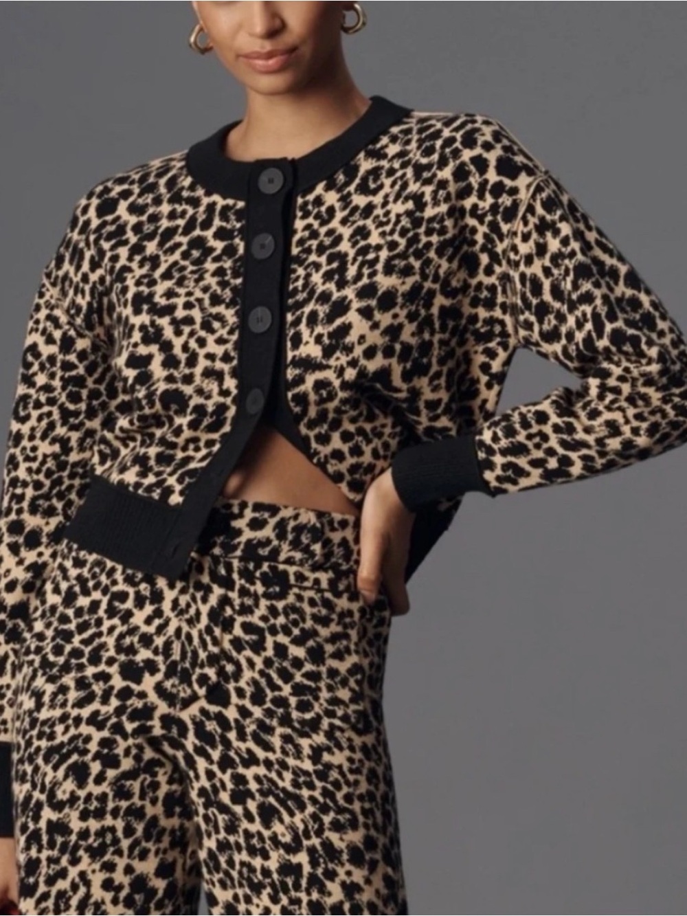 Anthropologie Maeve Leopard Cropped Sweater Cardigan Small